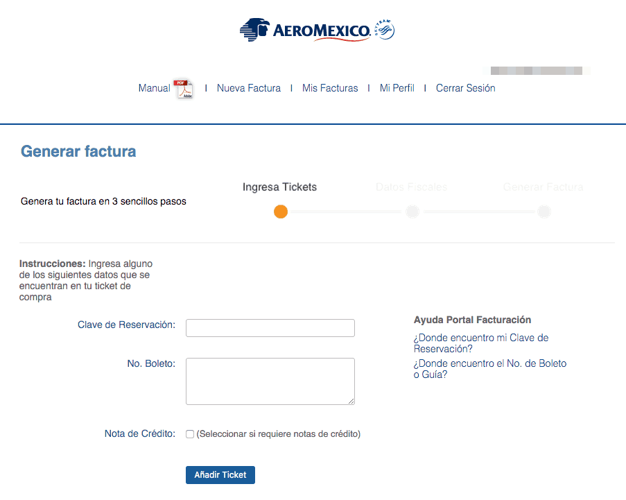 Aeromexico  Paso 3 – Captura los datos del ticket