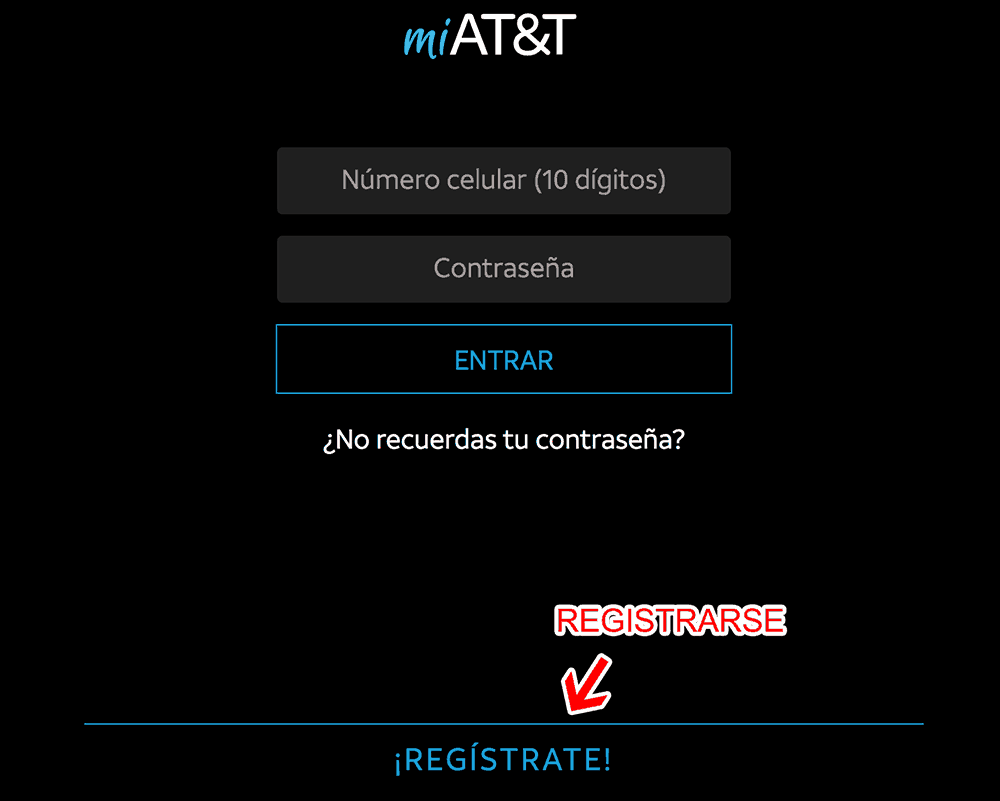 AT&T (Planes) Paso 1  Registro en el sistema