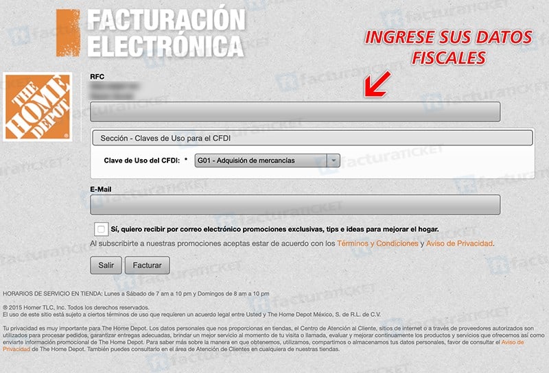 Home Depot Paso 2  Capture Datos Fiscales