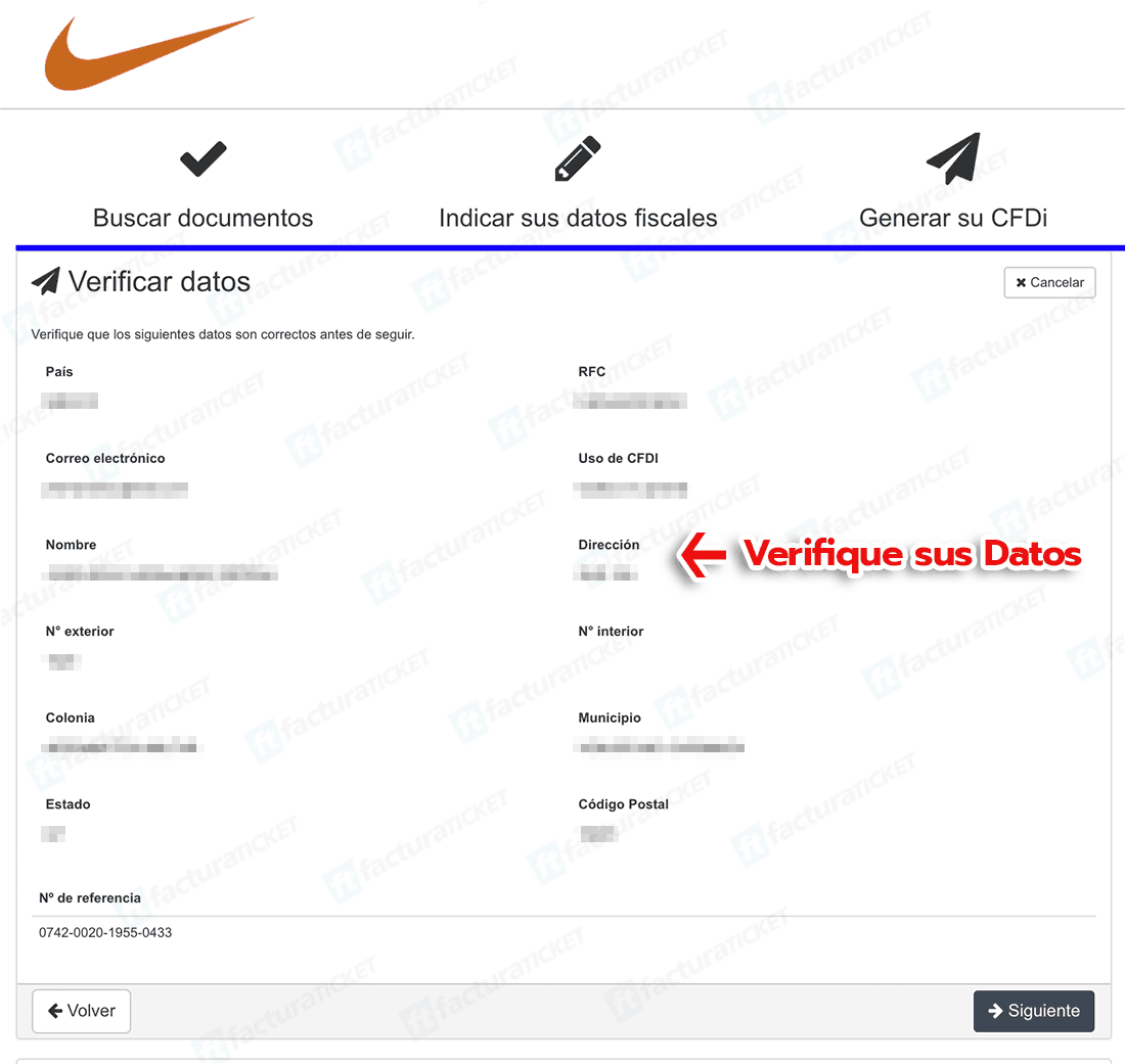 Nike Paso 2 Captura de datos fiscales